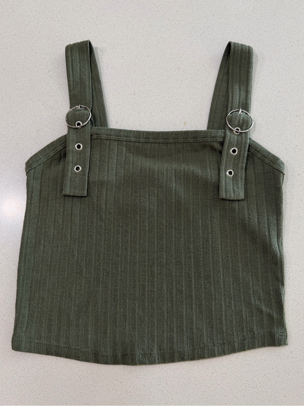 Hollister Olive Ribbed Buckle-Strap Crop Tank